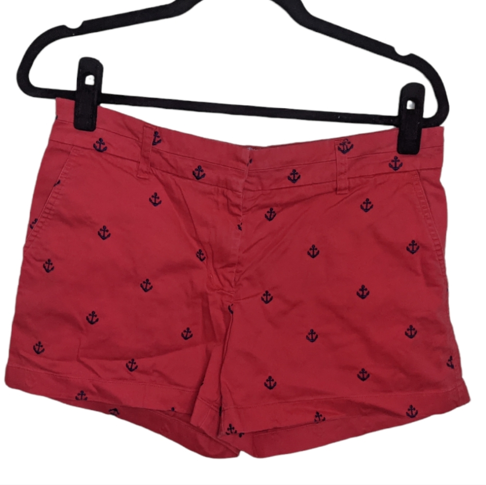 British Khaki Anchor Print Red Shorts Size 8 ⚓️❤️